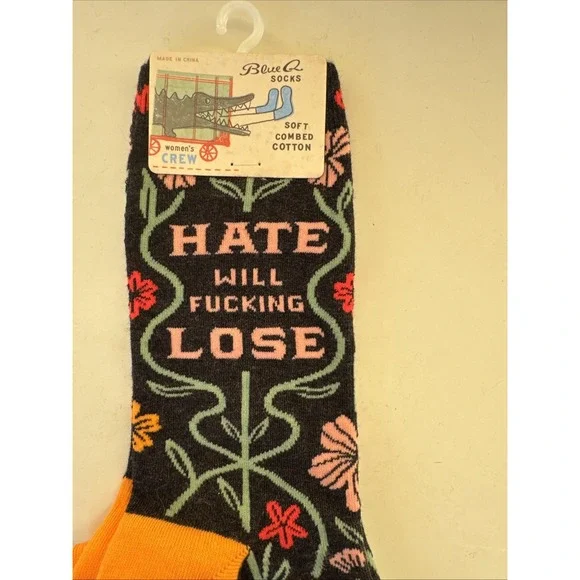 Blue Q Women's Crew Socks Hate will F**cking Lose socks size women size 5-10 - Picture 2 of 5